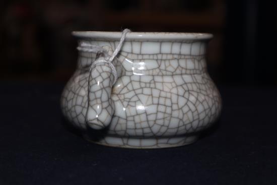 A small two handled crackleware Chinese censer height 6cm